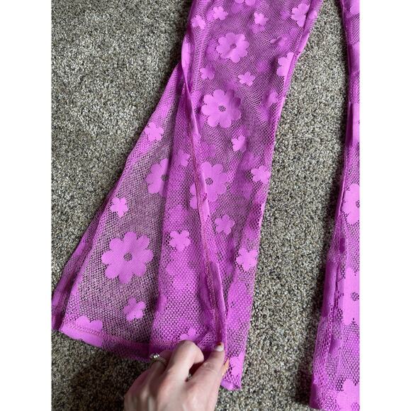 Miken Swim Flower Sheer Coverup Casual Pants Pink Purple Festival Sz Medium - Picture 4 of 8